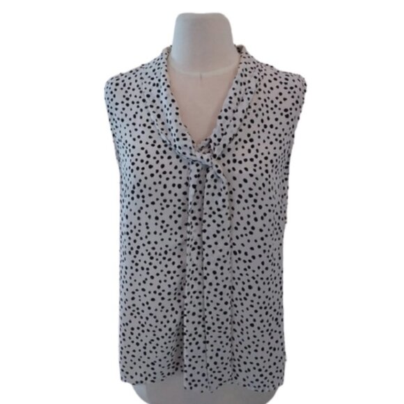 John Meyer Studio Polka Dot Career Blouse Tie Front, Black/White, Size Medium - Picture 1 of 5